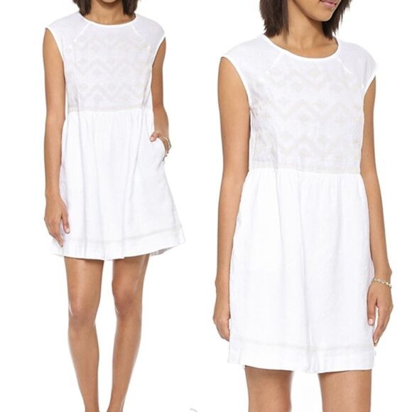 Madewell Dresses & Skirts - Madewell White Linen Embroidered Lined Sandwave Boho Sleeveless Dress Size Small